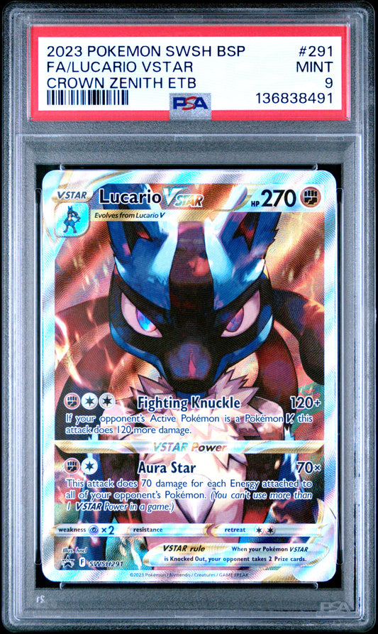 PSA 9 Lucario VSTAR #291 Crown Zenith ETB Promo
