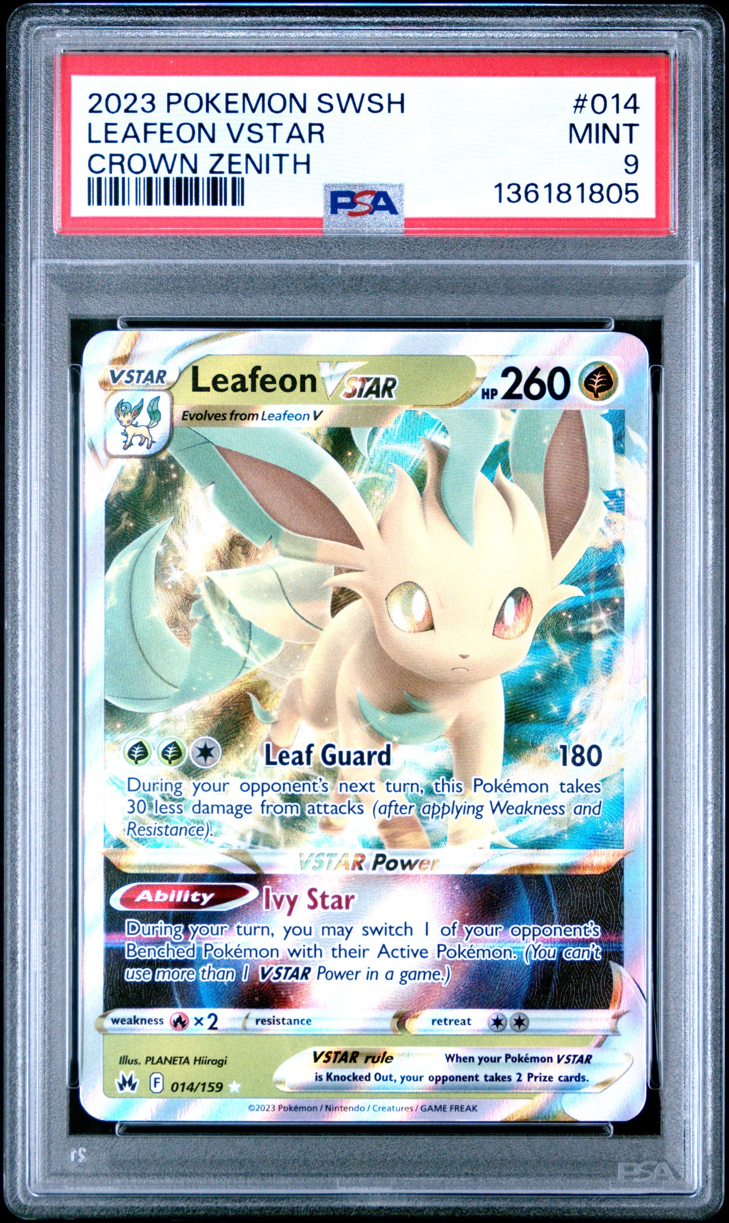 PSA 9 Leafeon VSTAR #014 Crown Zenith