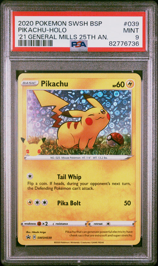 PSA 9 Pikachu #039 25th Anniversary General Mills Promo