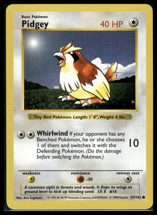 Pidgey (Shadowless) #057/102 Base Set LP