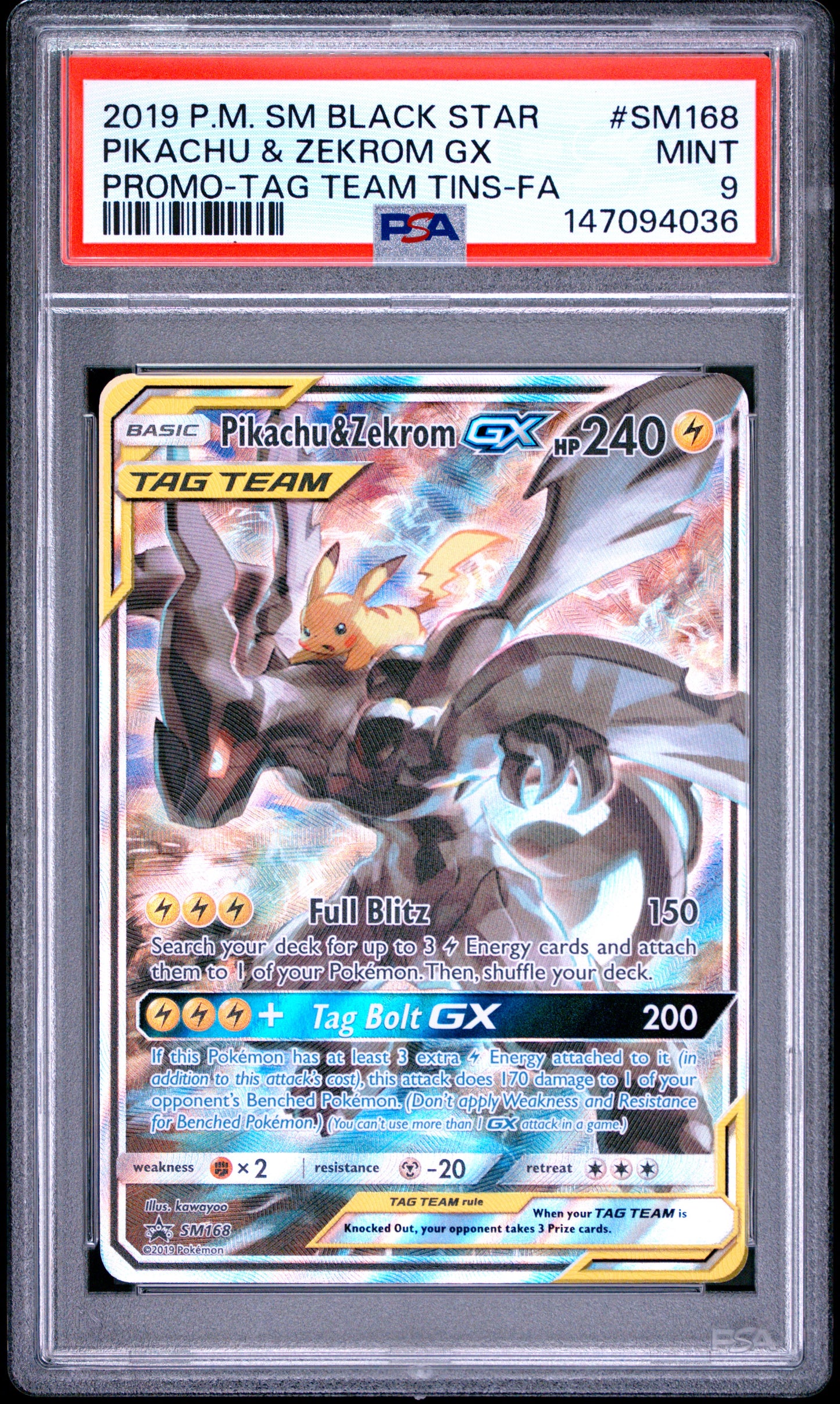 PSA 9 Pikachu & Zekrom GX #SM168 Tag Team Promo