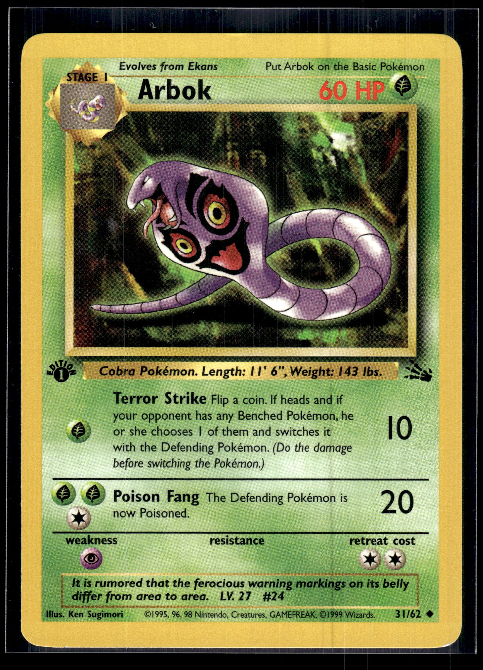 Arbok #31/62 1st Edition Fossil LP