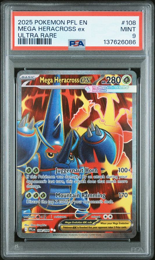 PSA 9 Mega Heracross ex #108 Phantasmal Flames