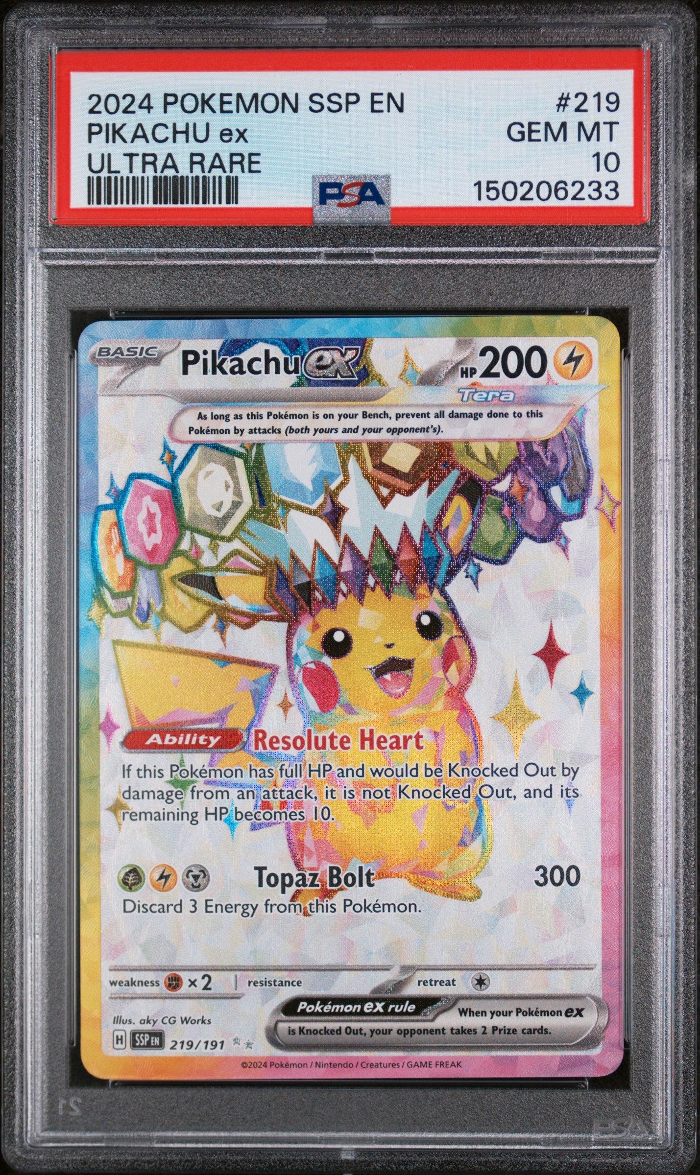 PSA 10 Pikachu ex #219 Surging Sparks