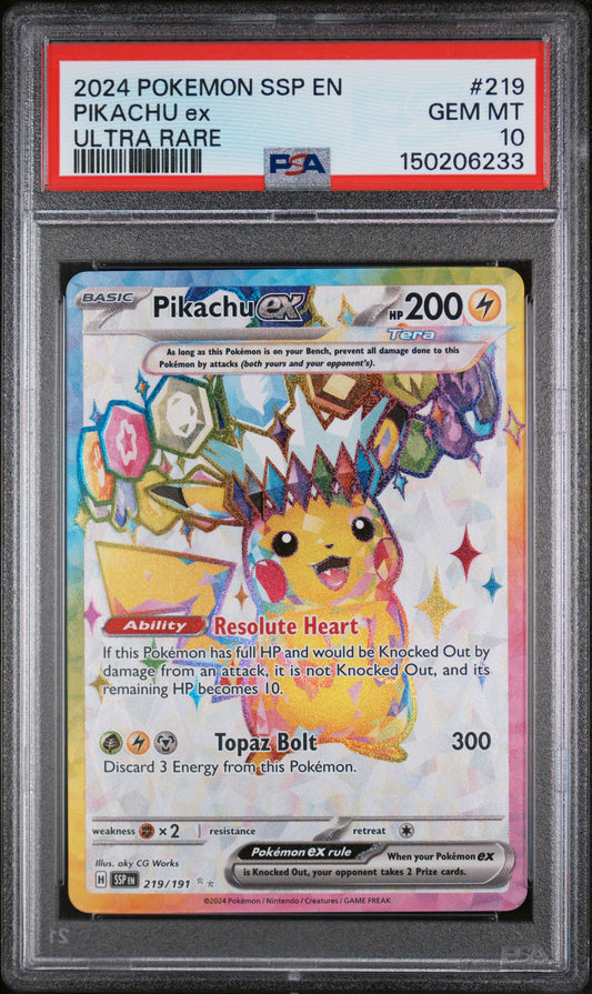 PSA 10 Pikachu ex #219 Surging Sparks