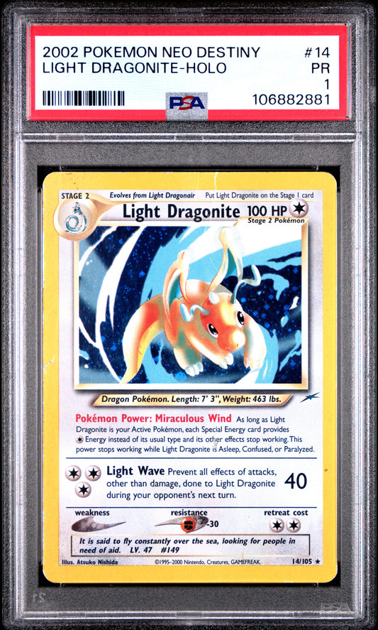 PSA 1 Light Dragonite #14 Neo Destiny