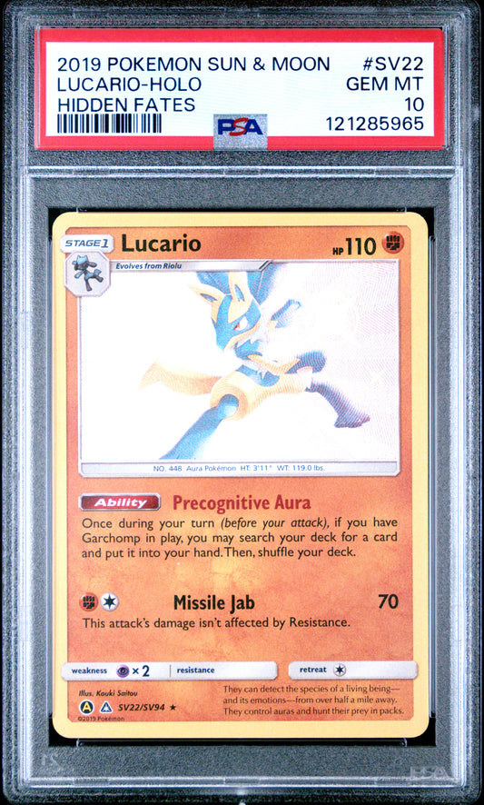 PSA 10 Lucario #SV22 Hidden Fates