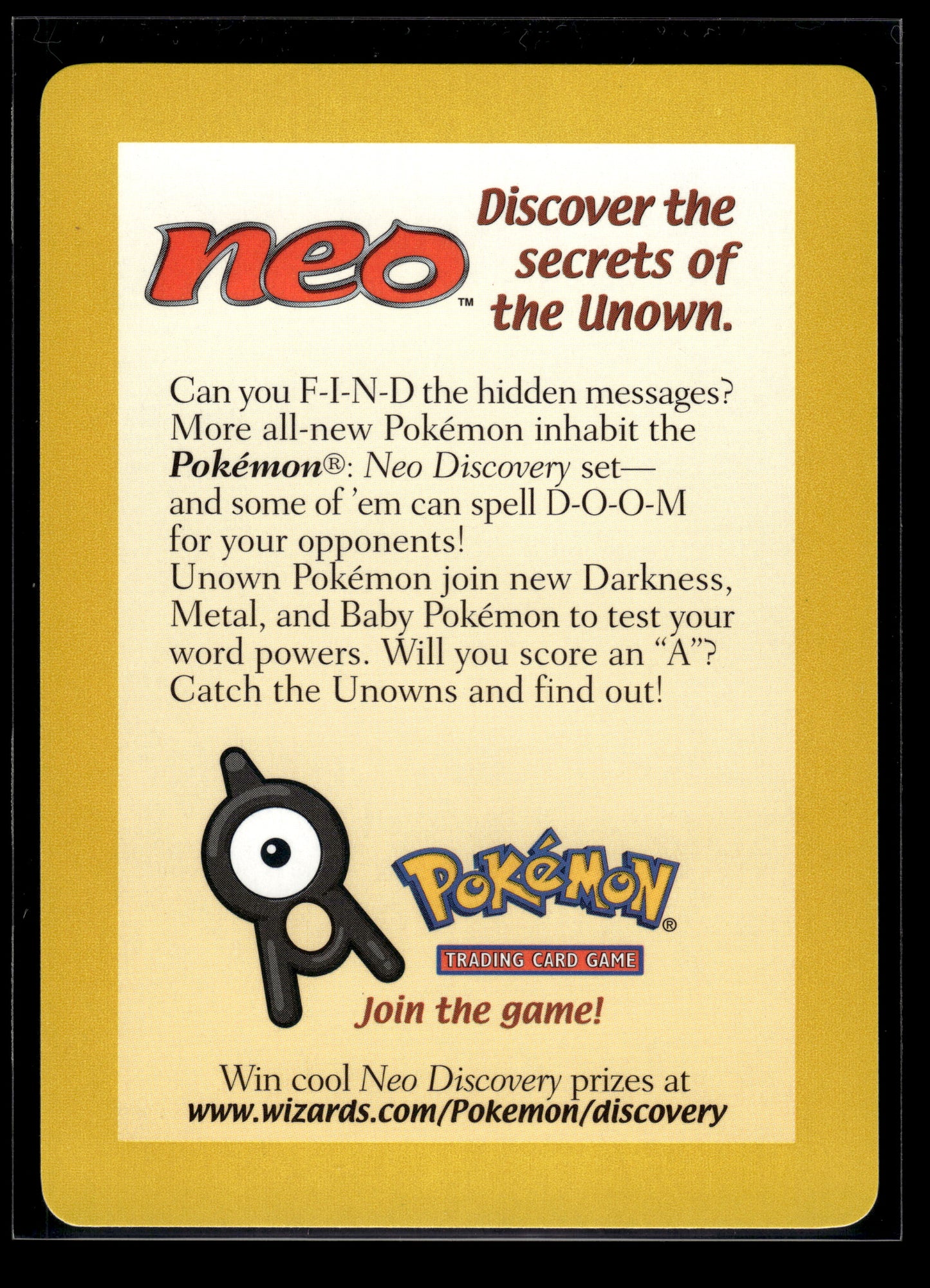 Secrets of the Unown Neo Discovery Insert NM