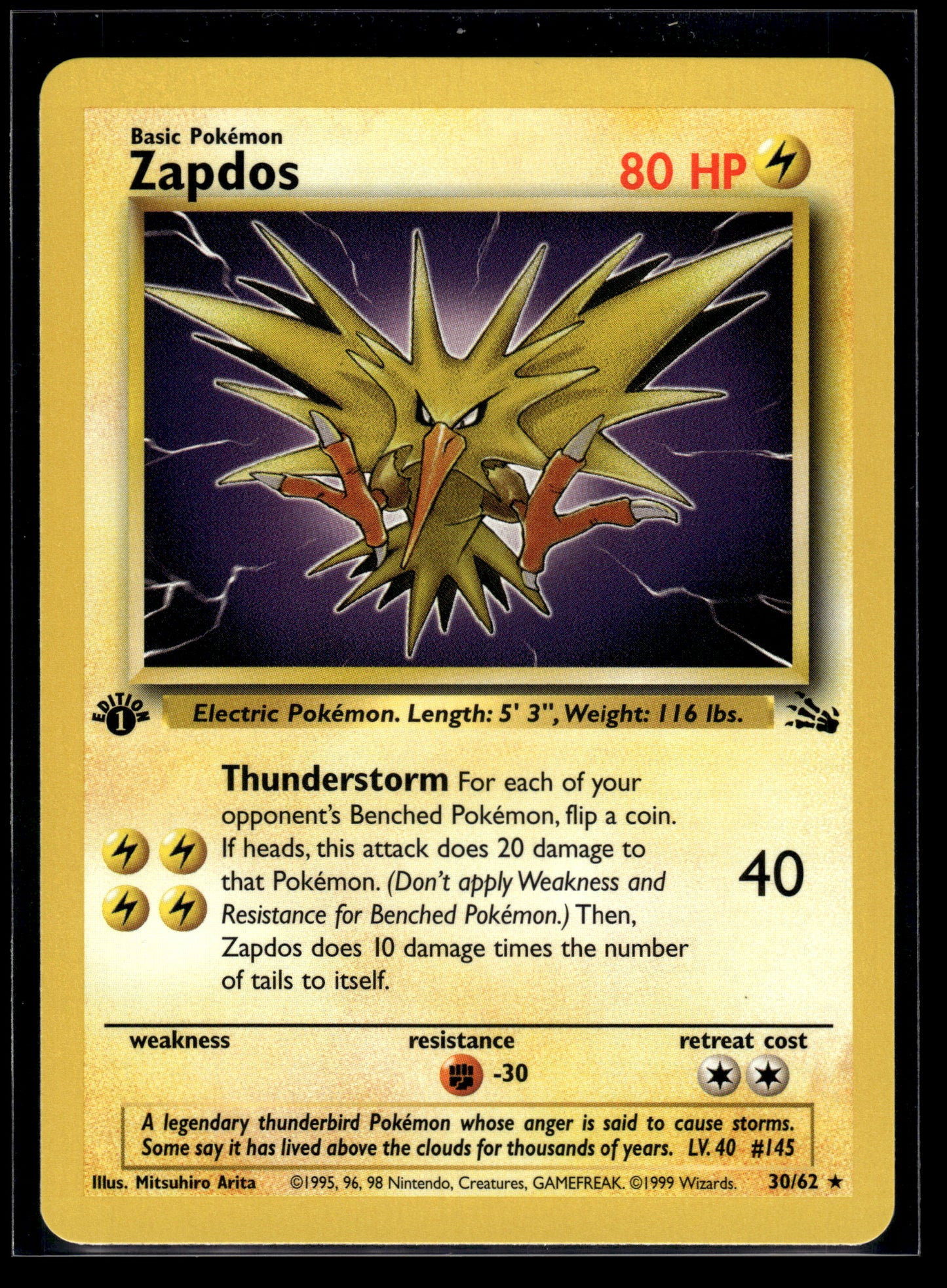 Zapdos #30/62 1st Edition Fossil VLP