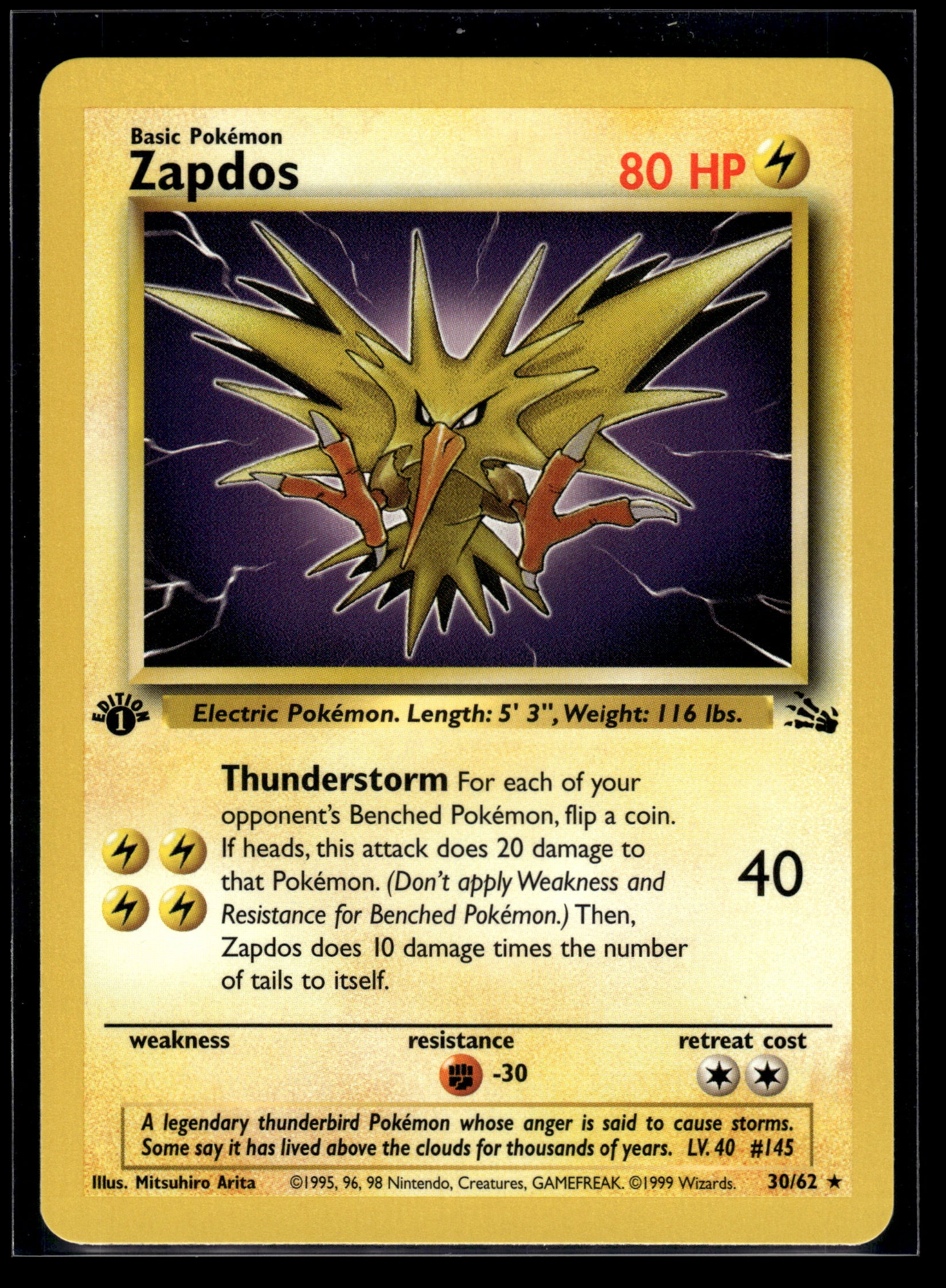 Zapdos #30/62 1st Edition Fossil VLP