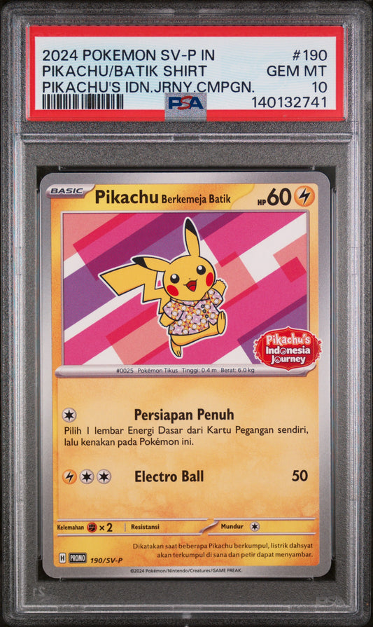 PSA 10 Pikachu/Batik Shirt #190 STAMP Pikachu Indonesia Journey Promo
