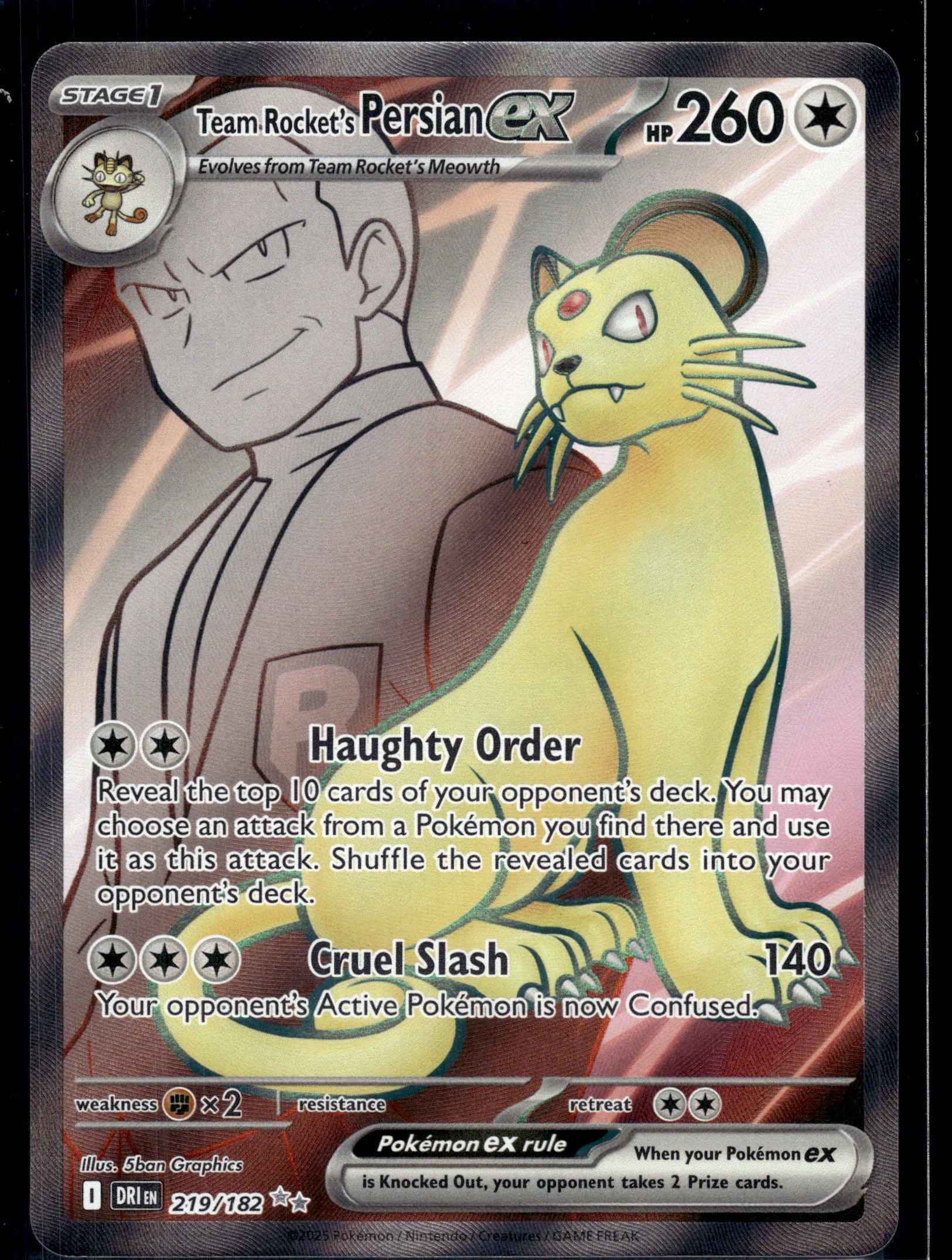 Team Rocket's Persian ex #219/182 Destined Rivals NM
