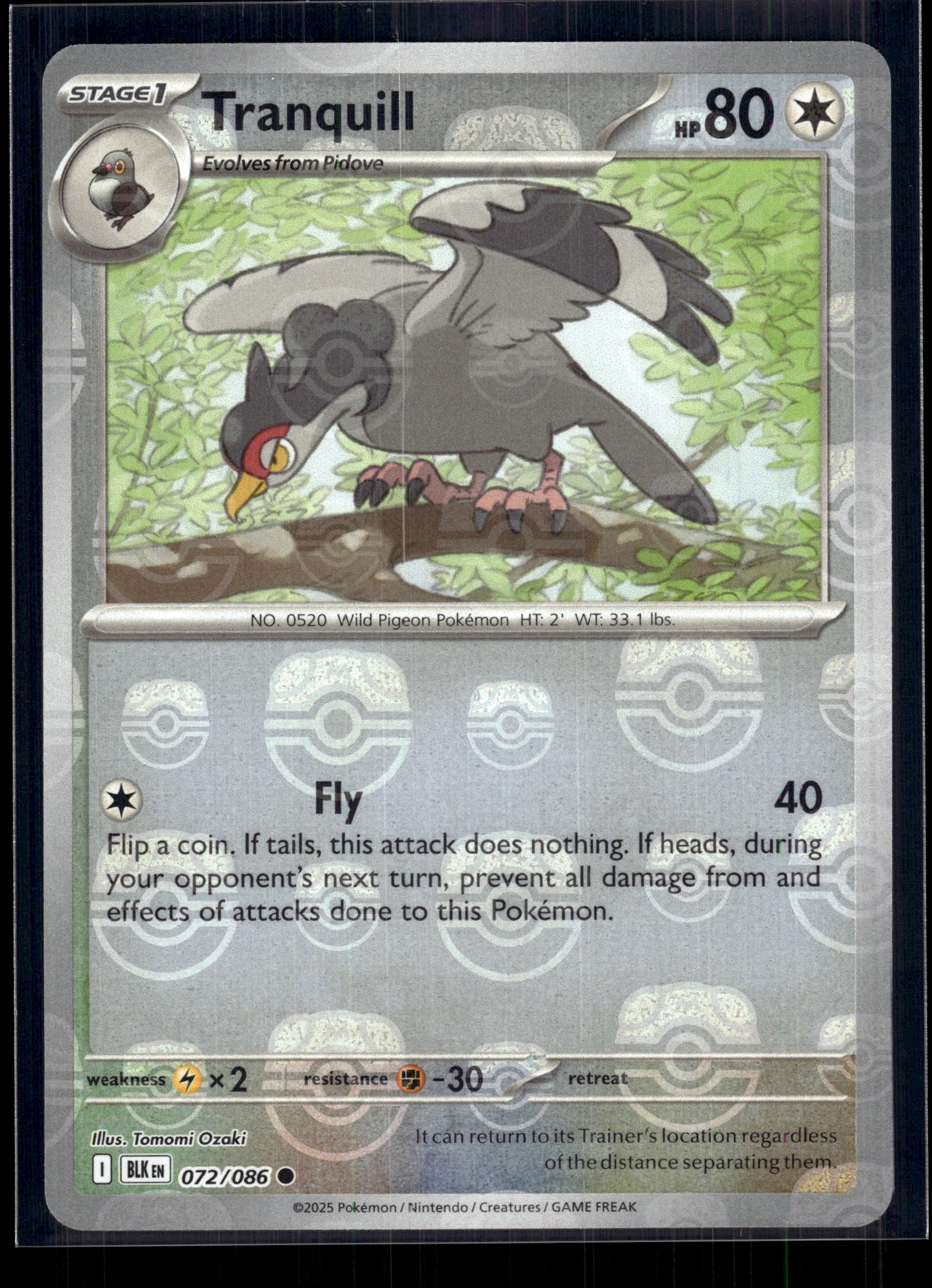 Tranquill (Master Ball) #072/086 Black Bolt NM