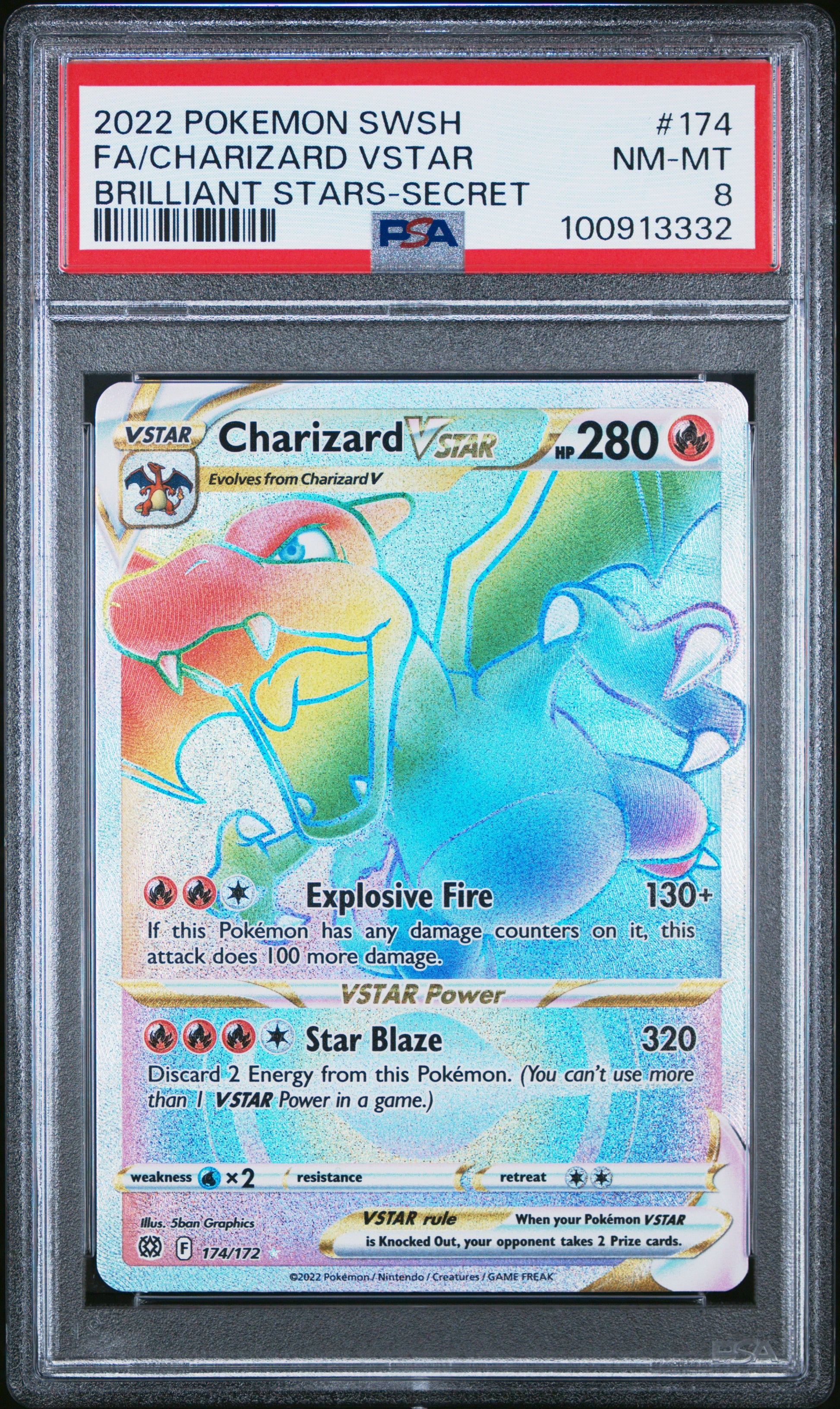 PSA 8 Charizard Vstar #174 Brilliant Stars