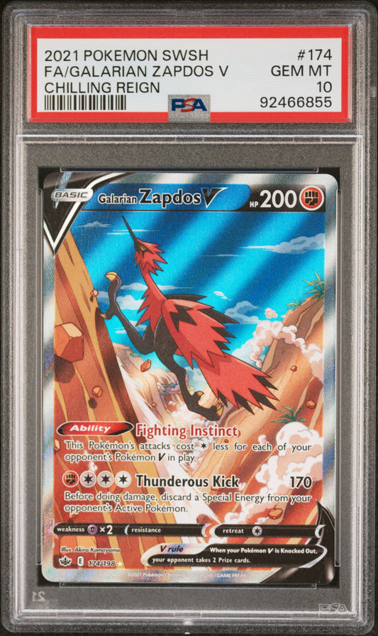 PSA 10 Galarian Zapdos V #174 Chilling Reign