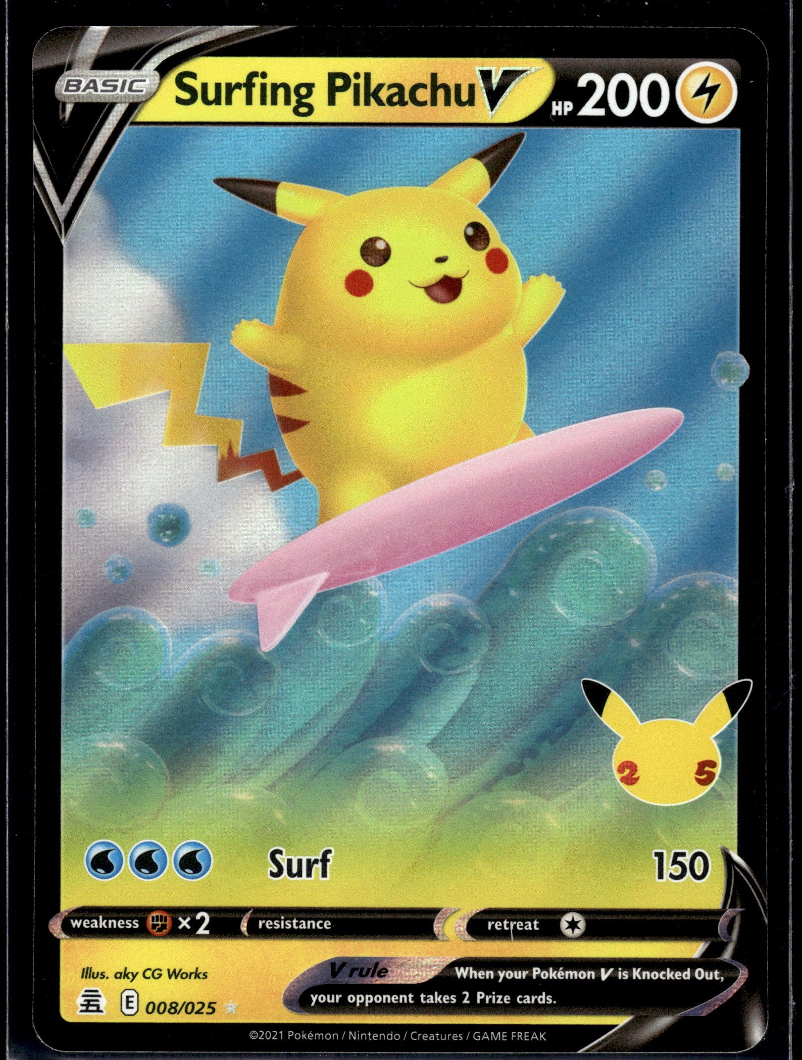 Surfing Pikachu V #008/025 Celebrations NM