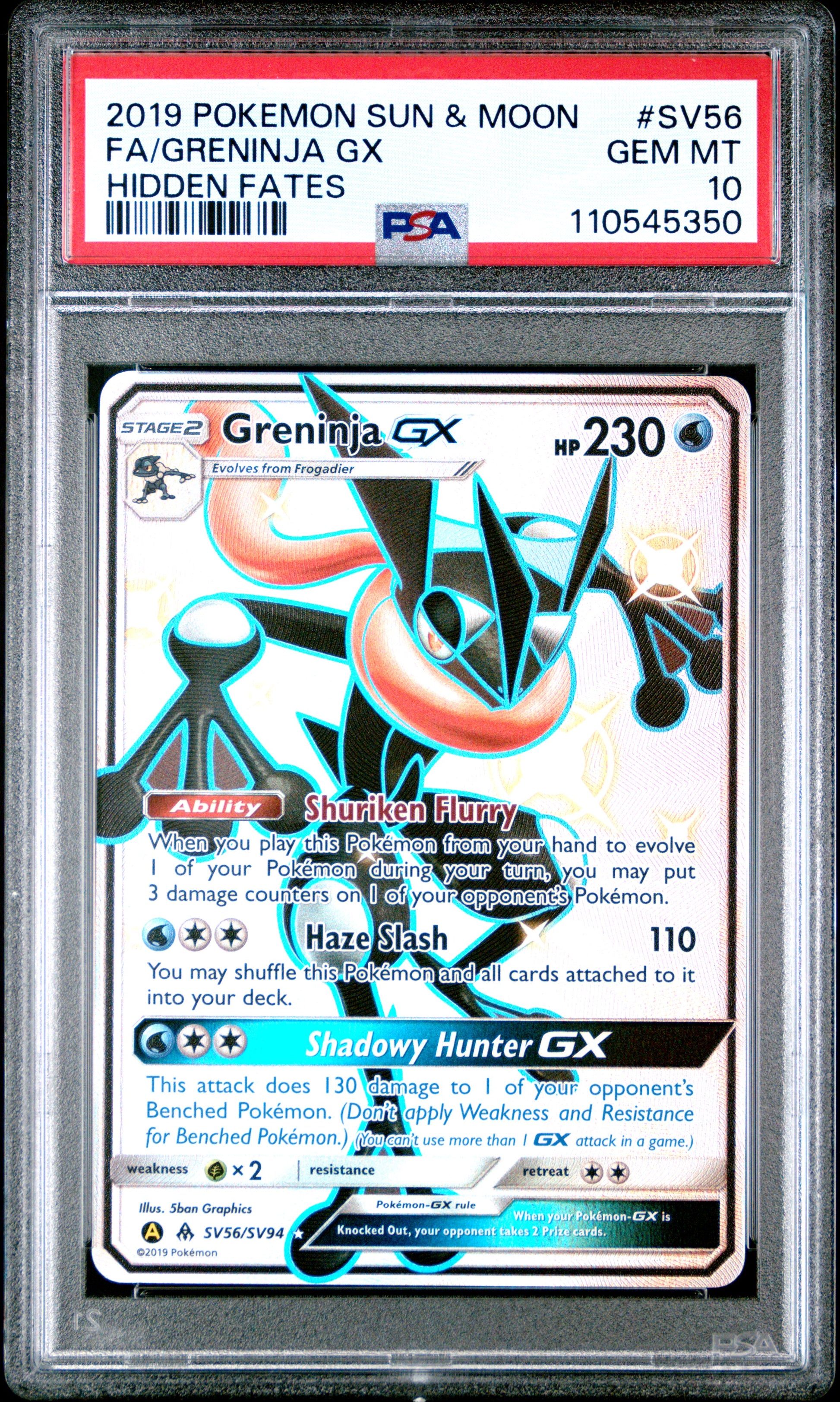 PSA 10 Greninja GX #SV56 Hidden Fates
