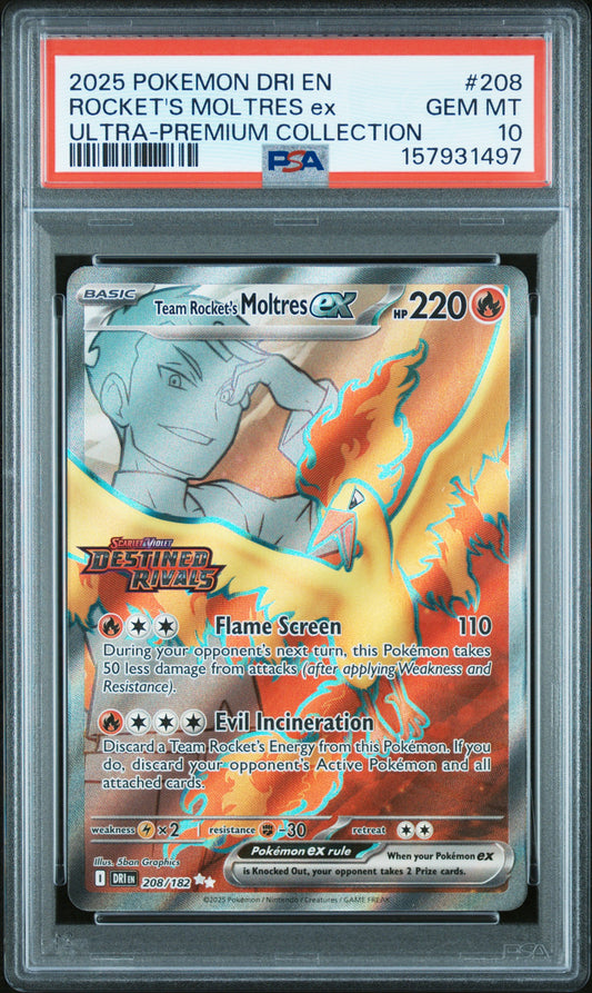 PSA 10 Rocket's Moltres ex #208 STAMPED Destined Rivals