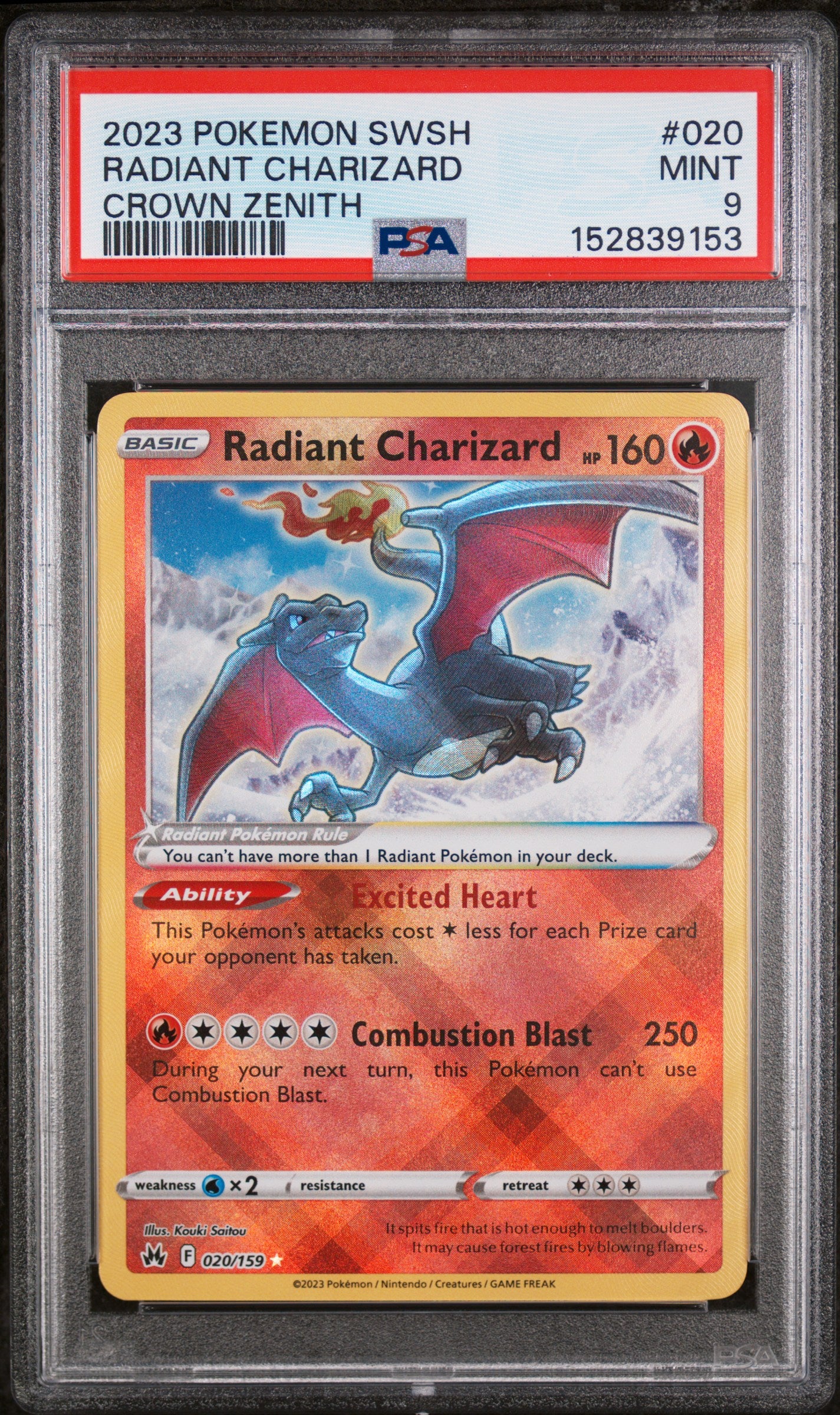 PSA 9 Radiant Charizard #020 Crown Zenith
