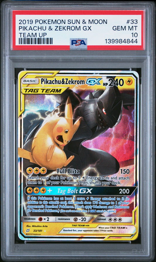 PSA 10 Pikachu & Zekrom GX #33 Sun & Moon Team Up