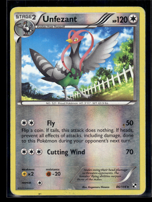 Unfezant #86/114 Reverse Holo Black and White HP