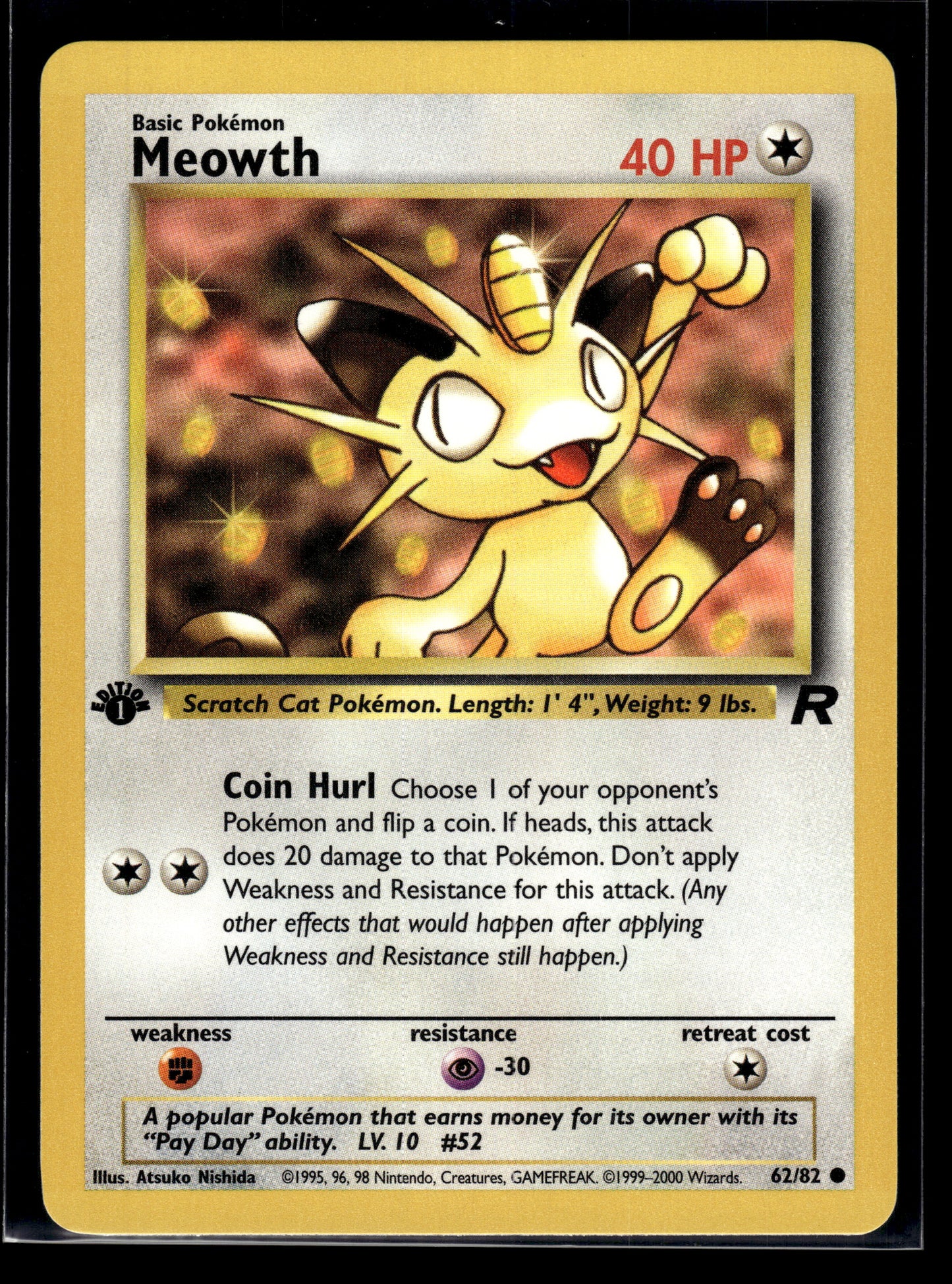 Meowth #62/82 1st Edition Team Rocket LP