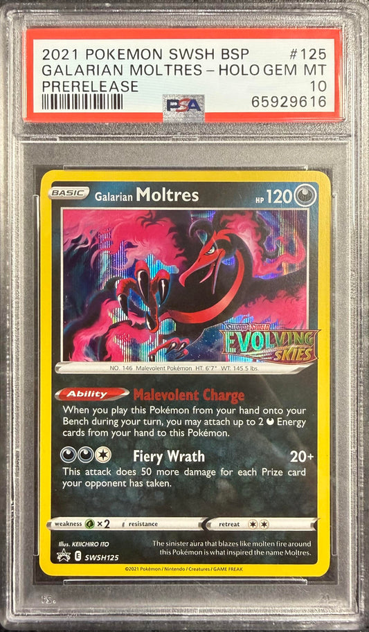 PSA 10 Galarian Moltres #125 STAMPED Evolving Skies Promo