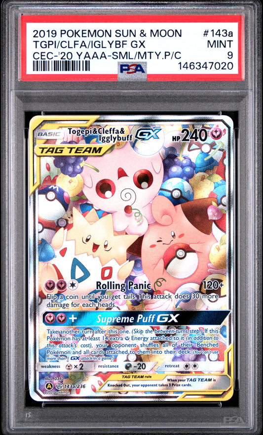 PSA 9 Togepei & Cleffa & Igglybuff GX #143a Cosmic Eclipse