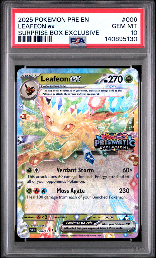 PSA 10 Leafeon ex #006 STAMPED Prismatic Evolutions Surprise Box Promo