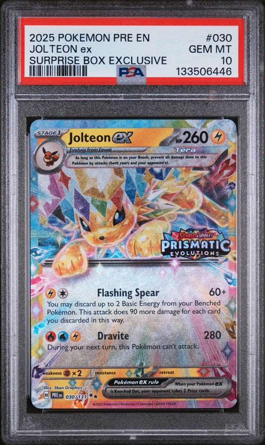 PSA 10 Jolteon ex #030 STAMPED Prismatic Evolutions Surprise Box Promo