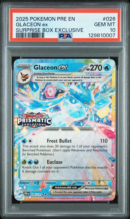 PSA 10 Glaceon ex #026 STAMPED Prismatic Evolutions Surprise Box Promo