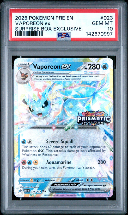 PSA 10 Vaporeon ex #023 STAMPED Prismatic Evolutions Surprise Box Promo