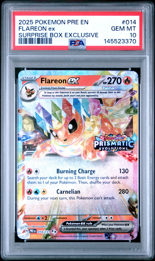PSA 10 Flareon ex #014 STAMPED Prismatic Evolutions Surprise Box Promo
