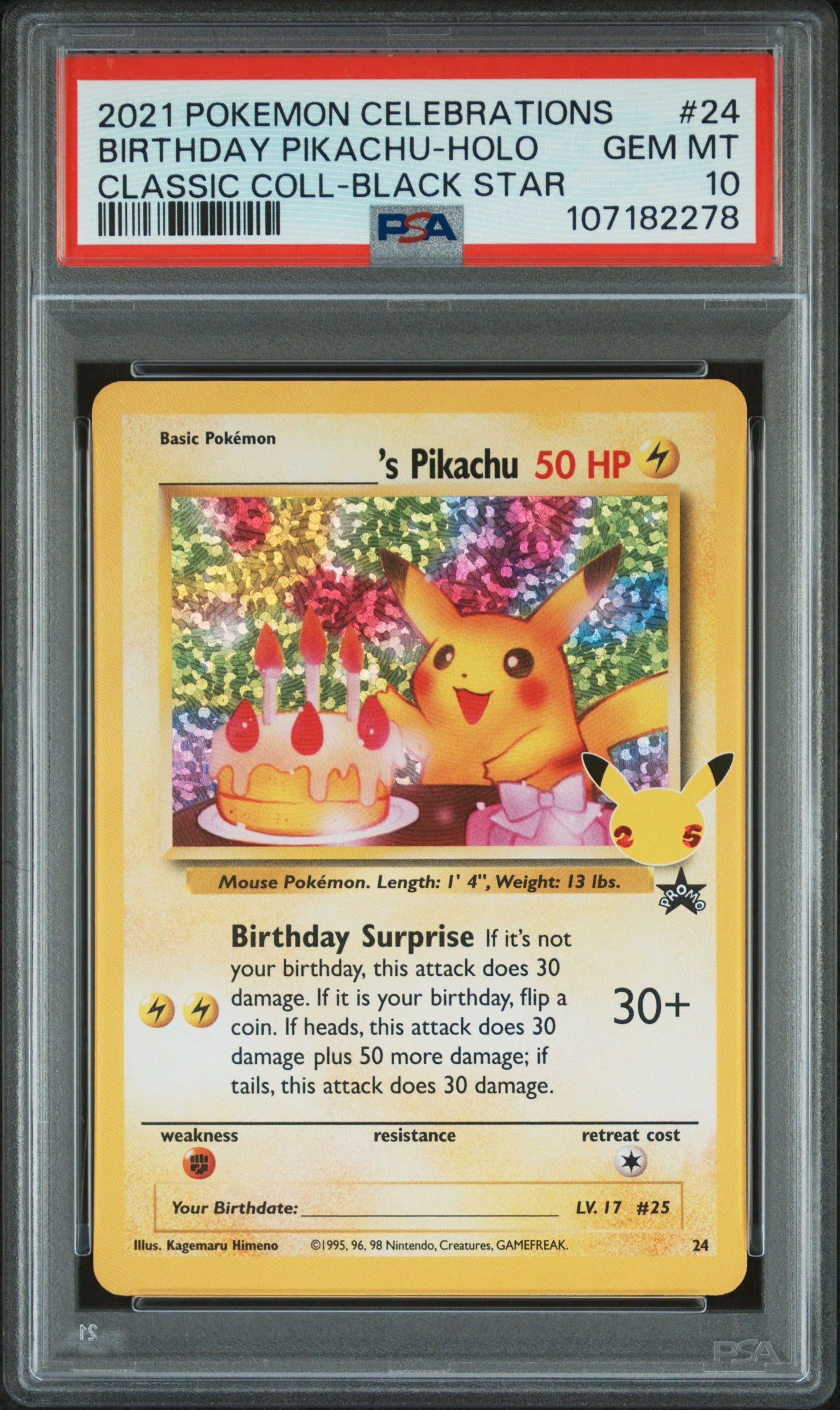 PSA 10 Birthday Pikachu #24 Celebrations: Classic Collection