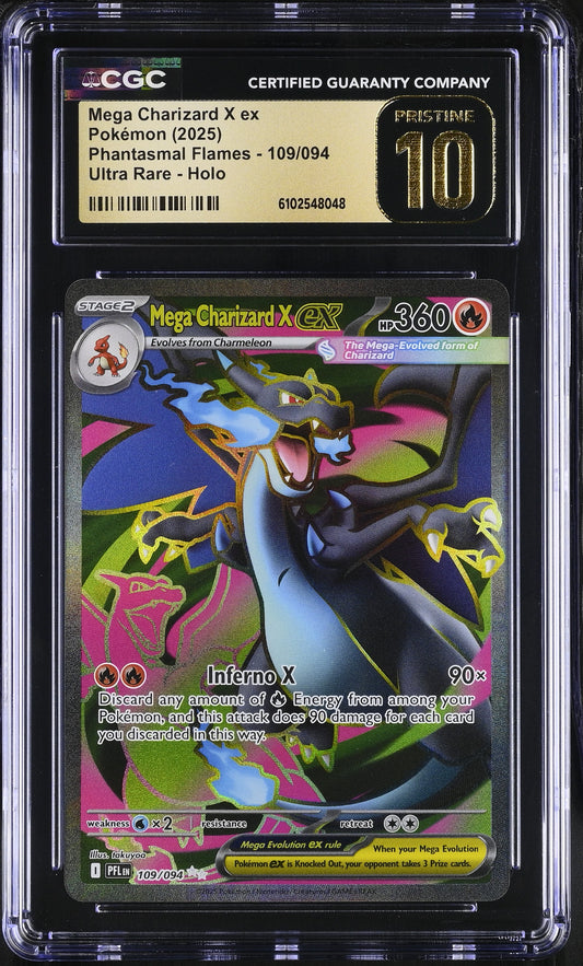 CGC Pristine 10 Mega Charizard X ex #109/094 Phantasmal Flames