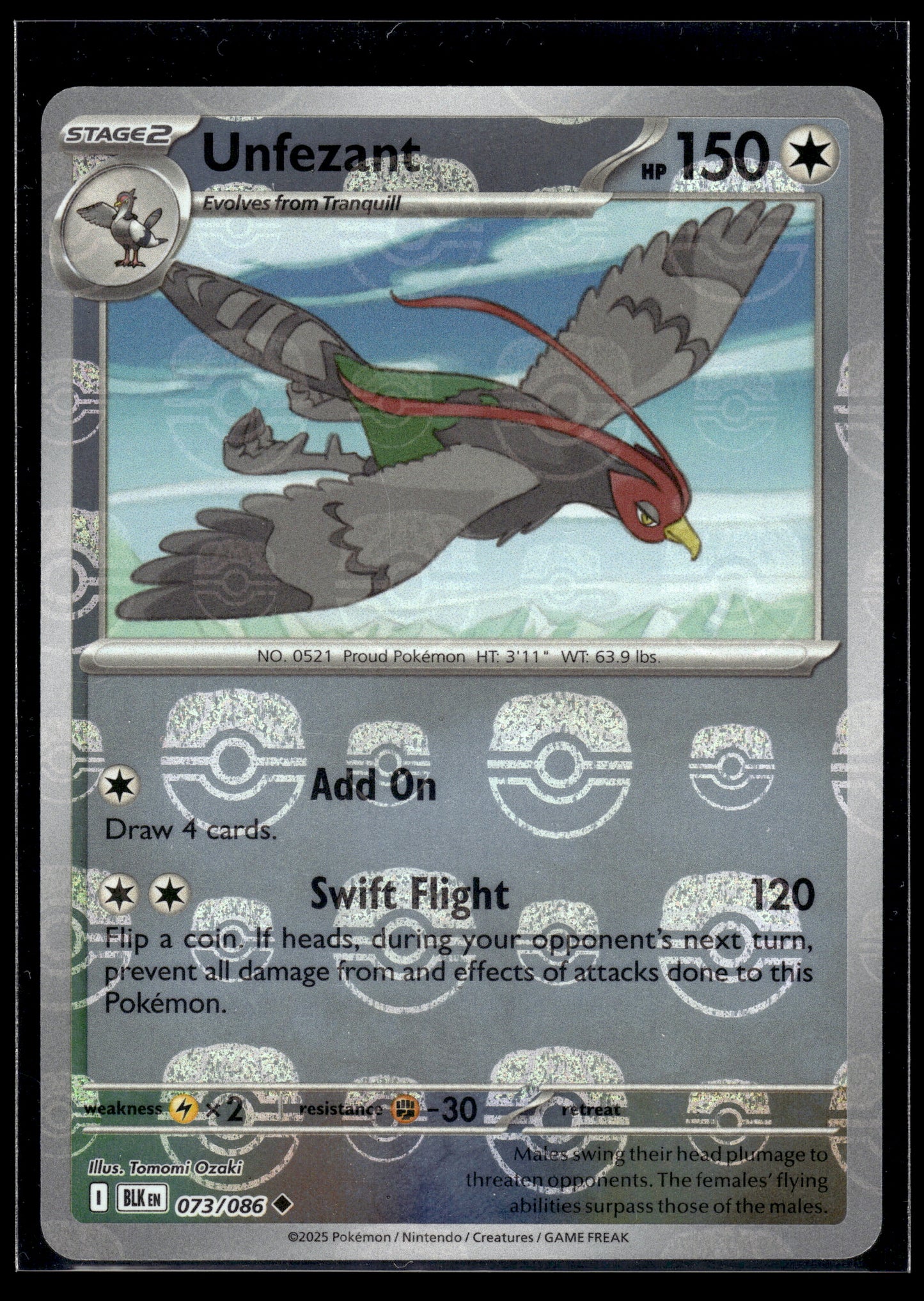 Unfezant (Master Ball Pattern) #073/086 Black Bolt NM