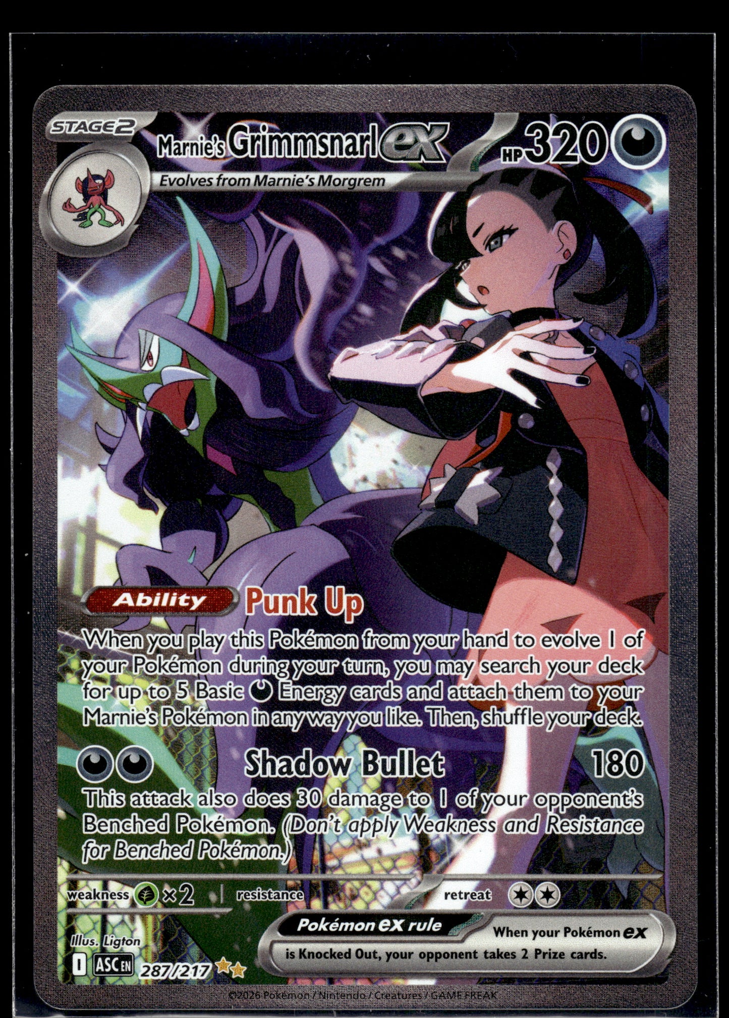 Marnie's Grimmsnarl ex #287/217 Ascended Heroes NM