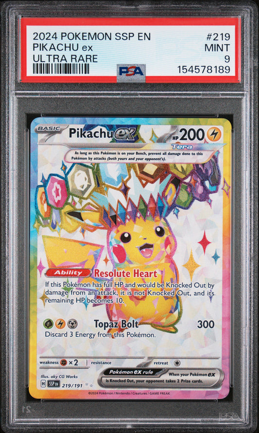 PSA 9 Pikachu Ex #219 Surging Sparks