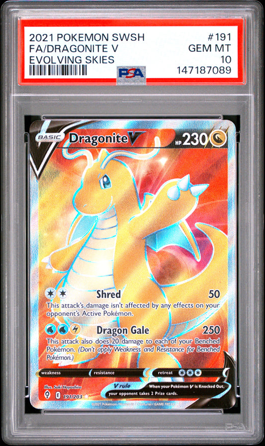 PSA 10 Dragonite V #191 Evolving Skies
