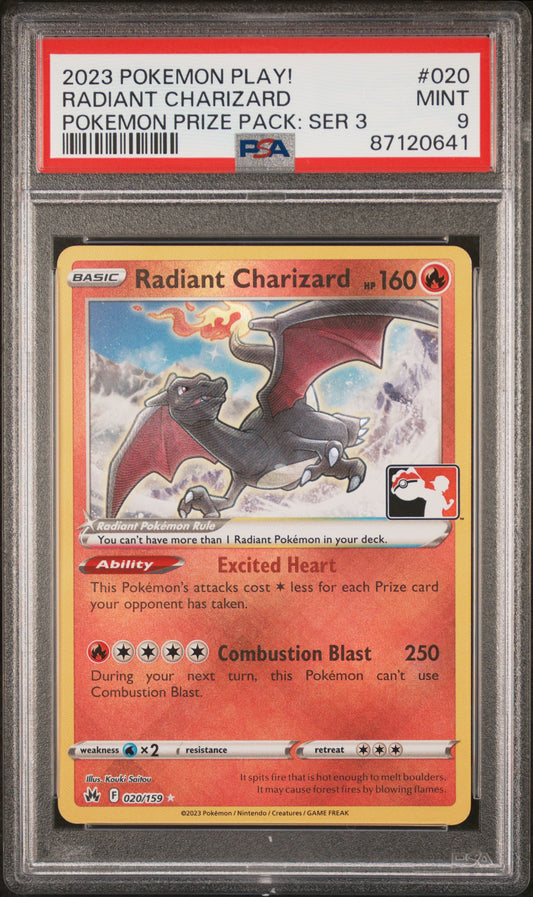 PSA 9 Radiant Charizard #020 Play! Pokemon Prize Pack