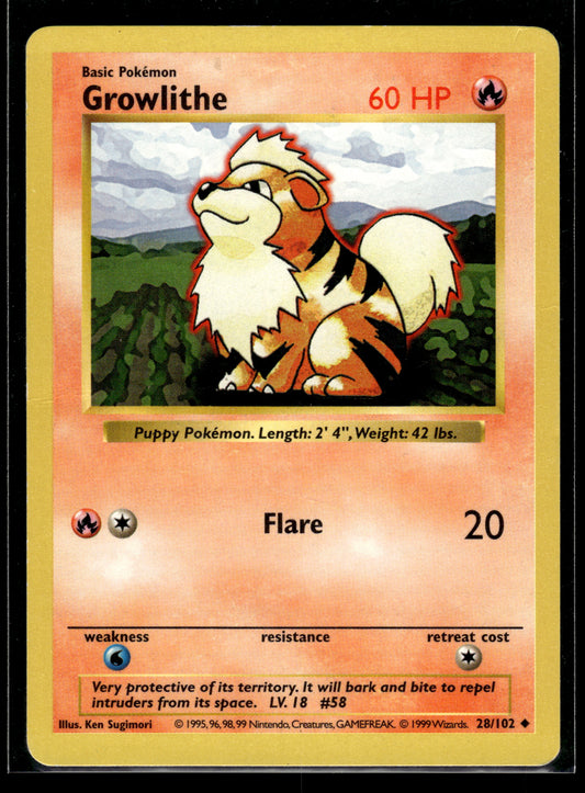 Growlithe #028/102 Base Set (Shadowless) LP