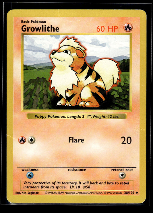 Growlithe #028/102 Base Set (Shadowless) MP