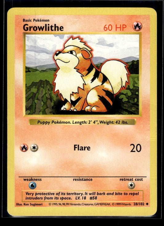Growlithe #028/102 Base Set (Shadowless) MP