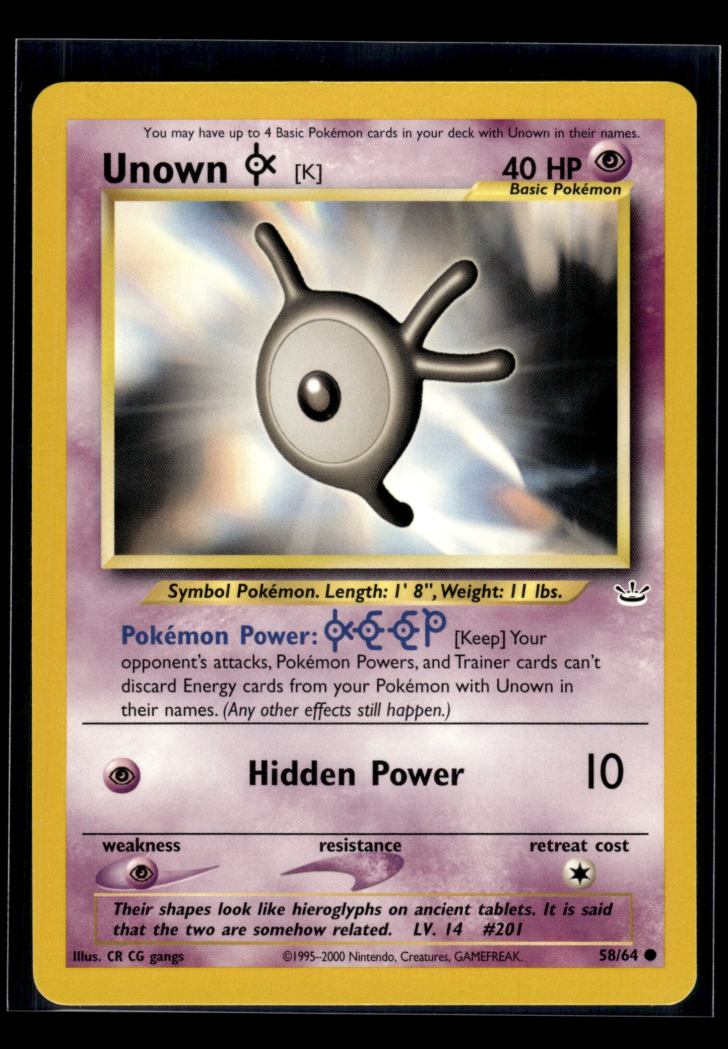 Unown [K] #58/64 Neo Revelation VLP