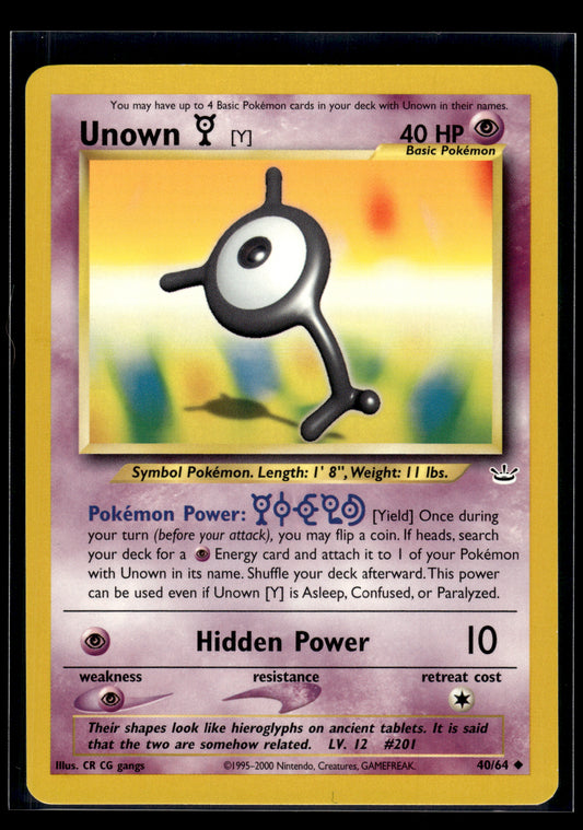 Unown [Y] #40/64 Neo Revelation VLP