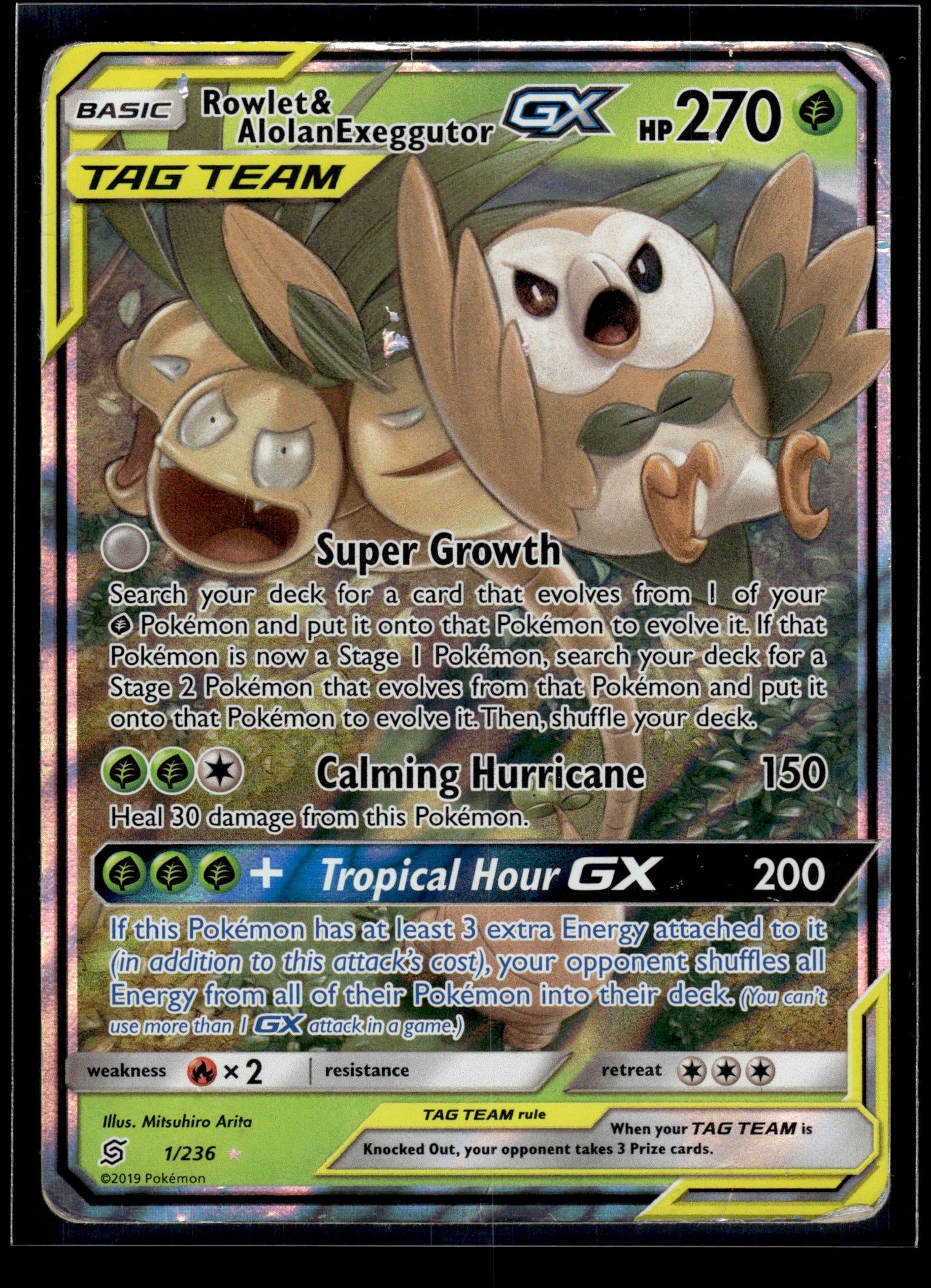 Rowlet & Alolan Exeggutor GX #1/236 Unified Minds HP