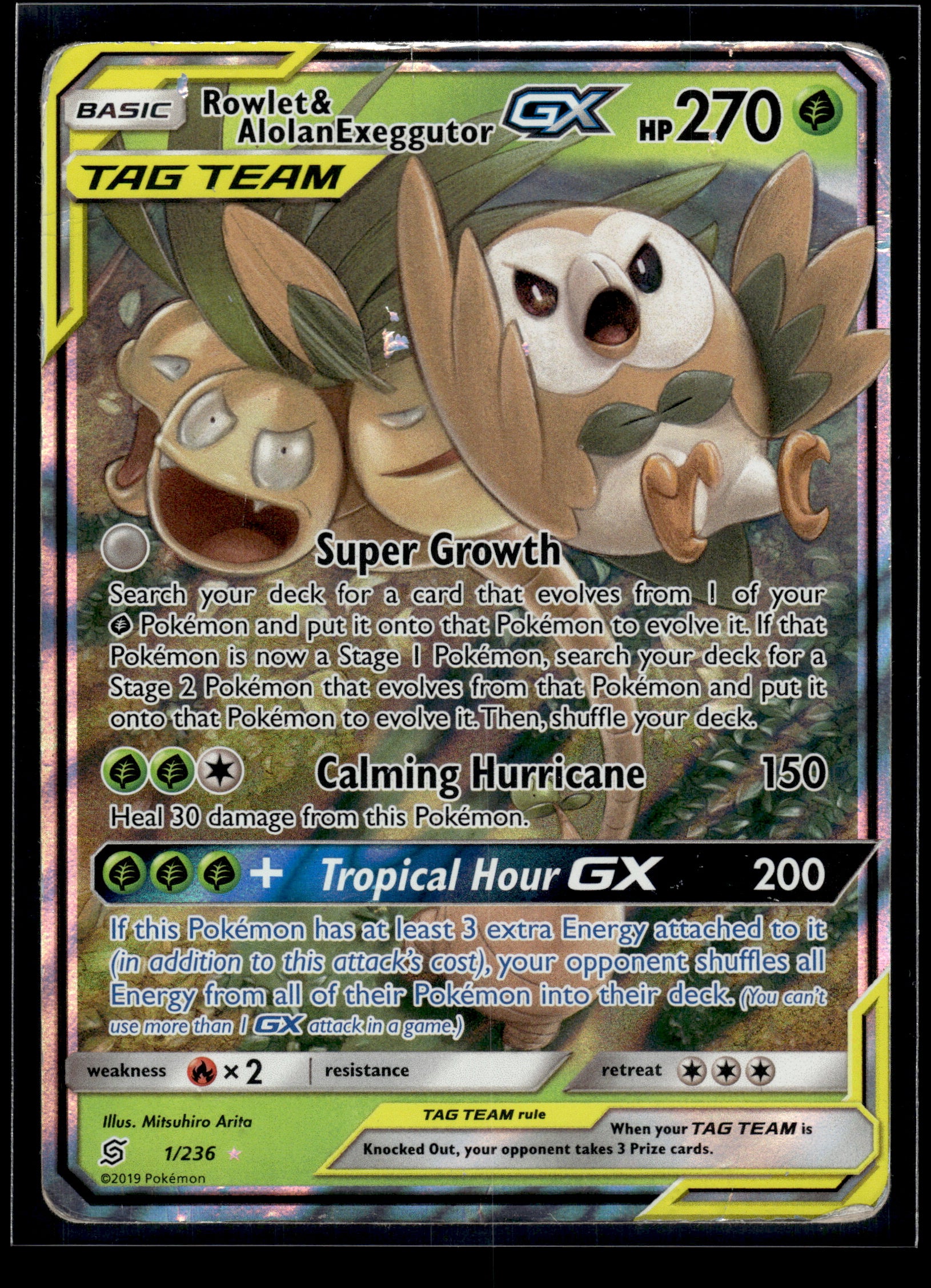 Rowlet & Alolan Exeggutor GX #1/236 Unified Minds HP