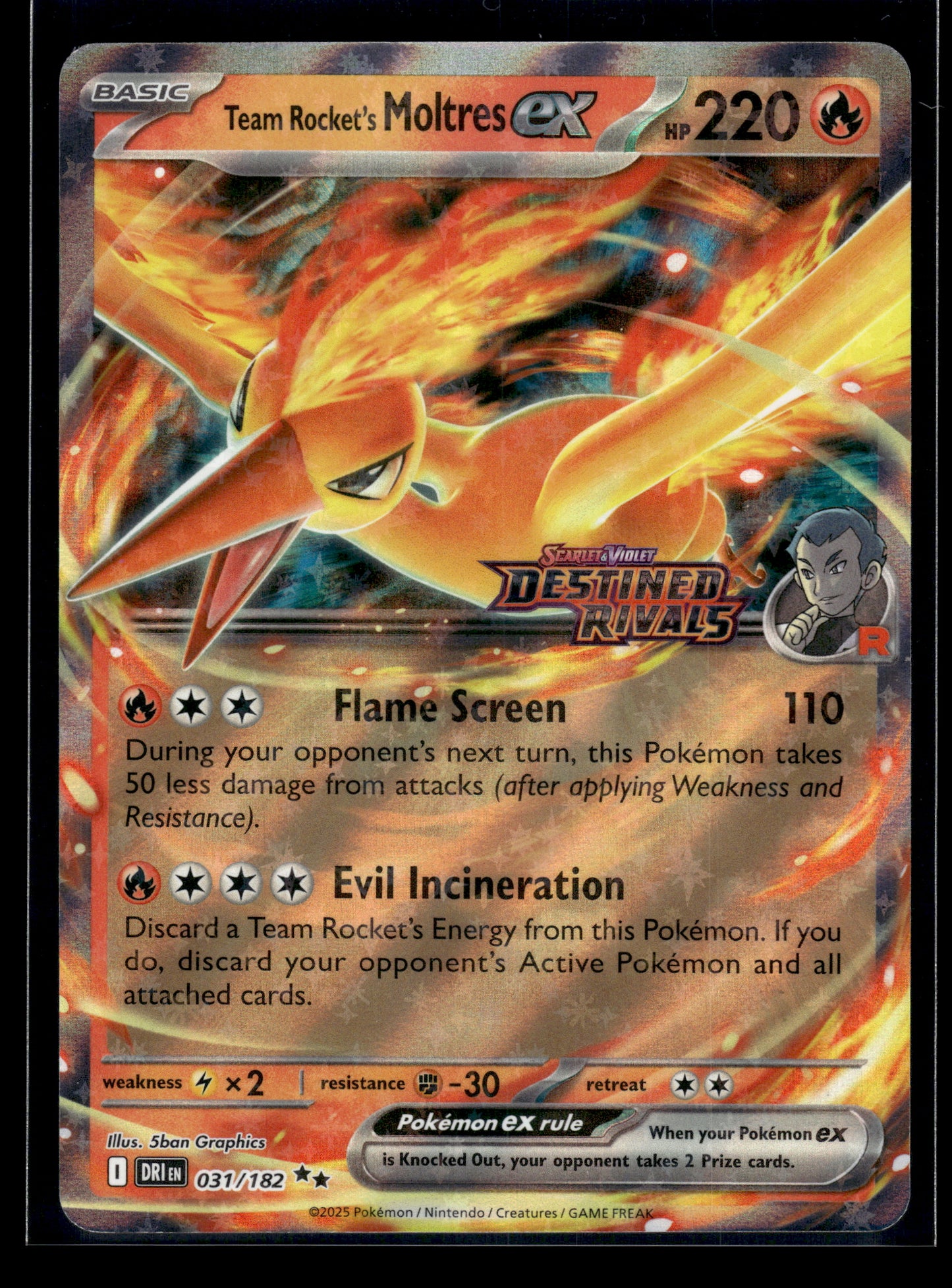 Team Rocket's Moltres ex #031/182 STAMPED Destined Rivals VLP