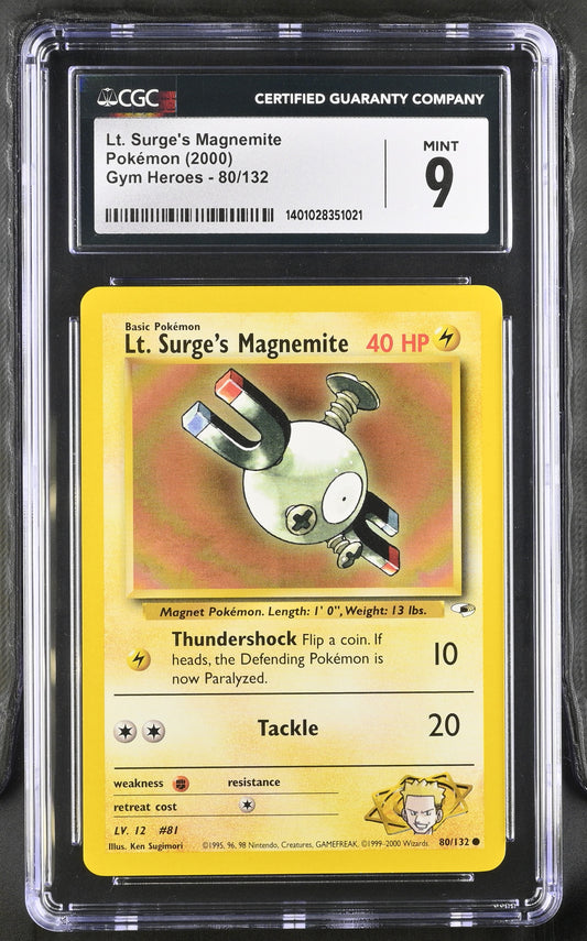 CGC 9 Lt. Surge's Magnemite #80/132 Gym Heroes
