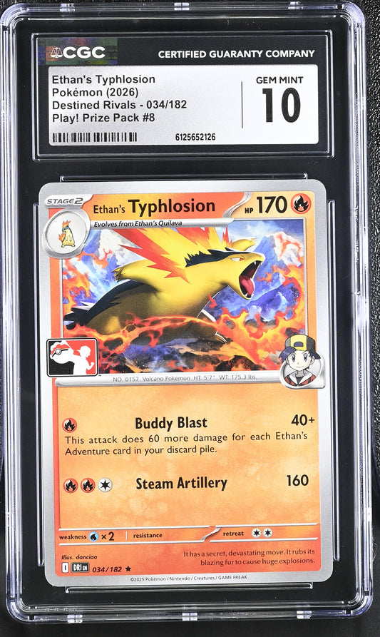 CGC 10 Ethan's Typhlosion #034/182 STAMPED Destined Rivals